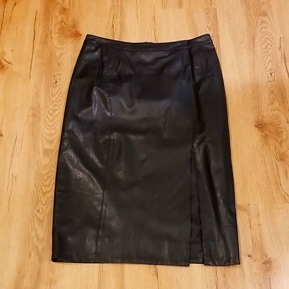Love Riche Sexy Black Leather Skirt w High Slit
